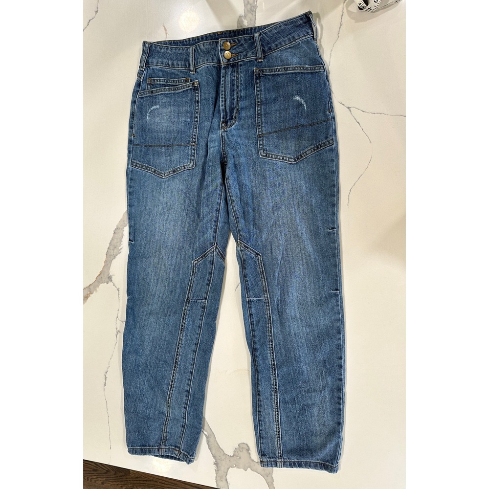 Pilcro Anthropologie Barrel Jeans Blue Medium Wash Paneled Size 27hr